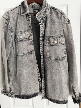 ZARA Grey Acid-Wash Denim Shacket